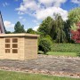 Karibu Holz-Gartenhaus Raala, sandbeige, mit Pultdach. Unbehandeltes Holz, 238x213 cm.