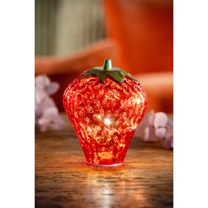 Rote FlowerPower Deko Erdbeere mit LED, Ø 15 cm. Dekorative Glasfigur für den Innenbereich.