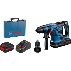 Bosch Professional Akku-Bohrhammer GBH 18V-34 mit Akkus, Ladegerät und Koffer.