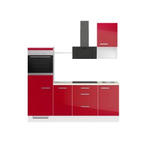 Küchenzeile IBZ42154R von Impuls Küchen, 215 cm, Rot Hochglanz, ohne Geräte.