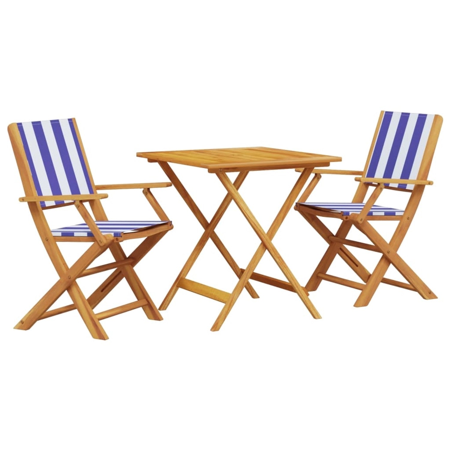vidaXL 3-tlg Bistro-Set Blau und Weiß Stoff und Massivholz