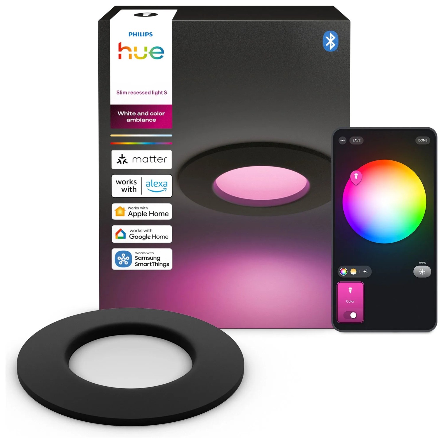 Philips Hue LED-Einbauleuchte Slim White & Color Ambiance Ø 9 cm Schwarz