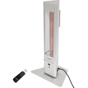 Vasner HeatTower Mini Infrarot-Heizstrahler, 1500W, silber, mit Fernbedienung. Terrassenheizer für In- und Outdoor.