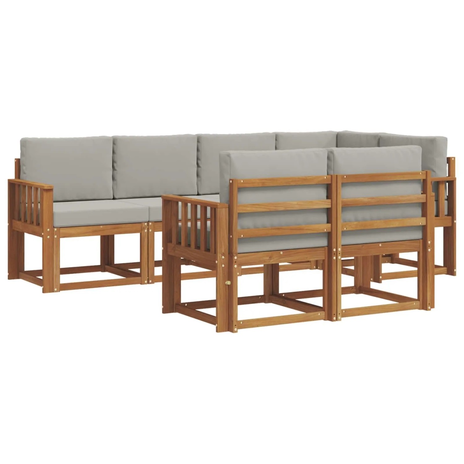 vidaXL Outdoor-Sofagarnitur mit Kissen 7-Tlg Natur und Hellgrau 3366529