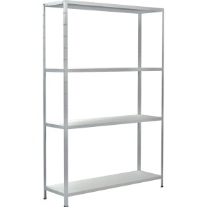 Weißes Schulte Steckregal mit 4 Böden, 180x120x35 cm, ideal für Keller, Garage oder Werkstatt.