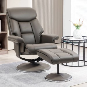 Grauer HOMCOM Relaxsessel aus Kunstleder mit Hocker, Liege- & Wippfunktion. Moderner Loungesessel für Komfort.
