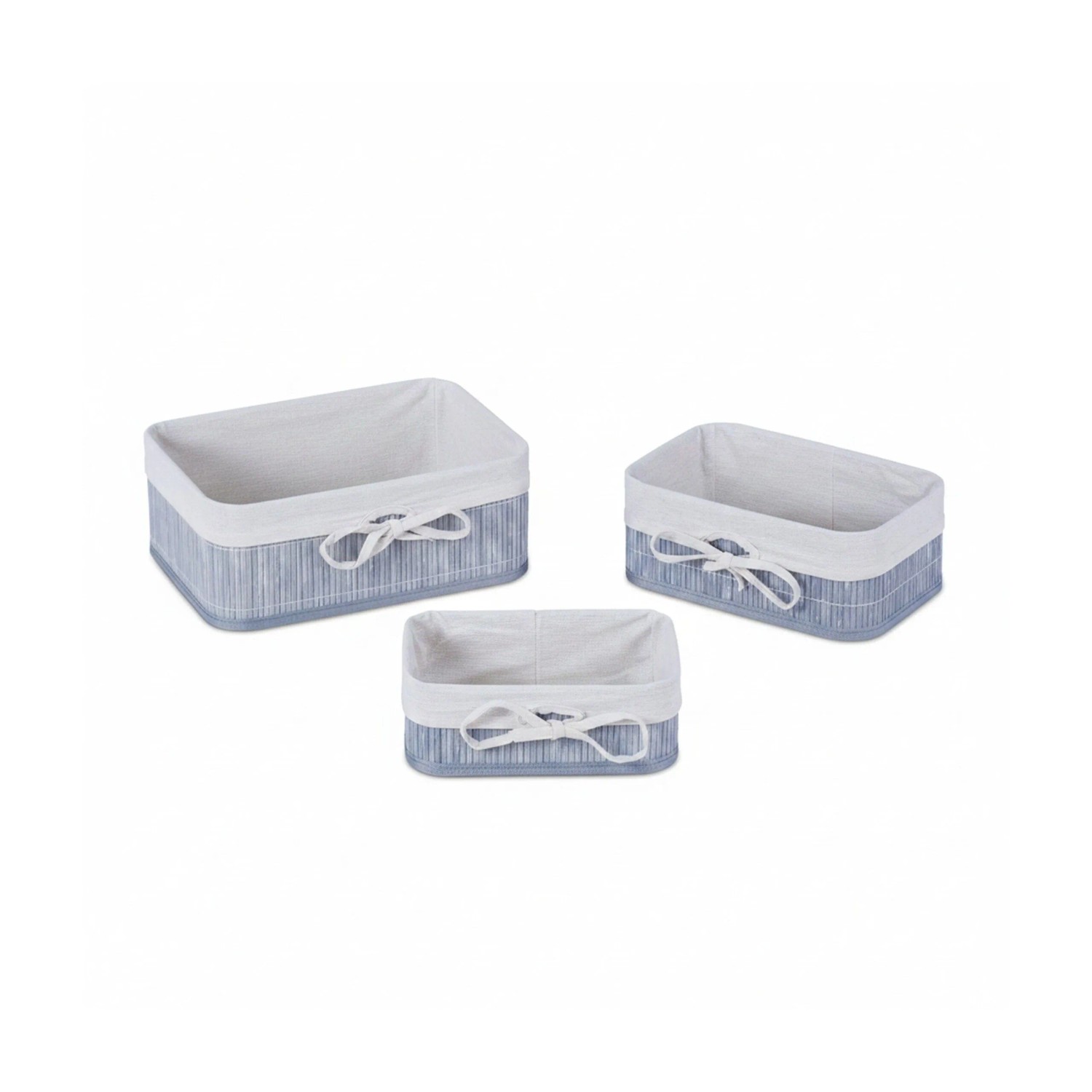 Relaxdays Aufbewahrungskörbe 3er Set Bambus Grau Creme Stapelbar 12 x 32 x 23 cm