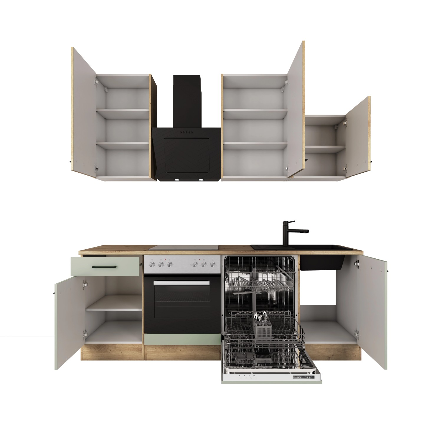 Flex-Well Exclusiv Küche 1701-017sWS Cara 220 cm Schilfgrün matt - Artisan Eiche_2