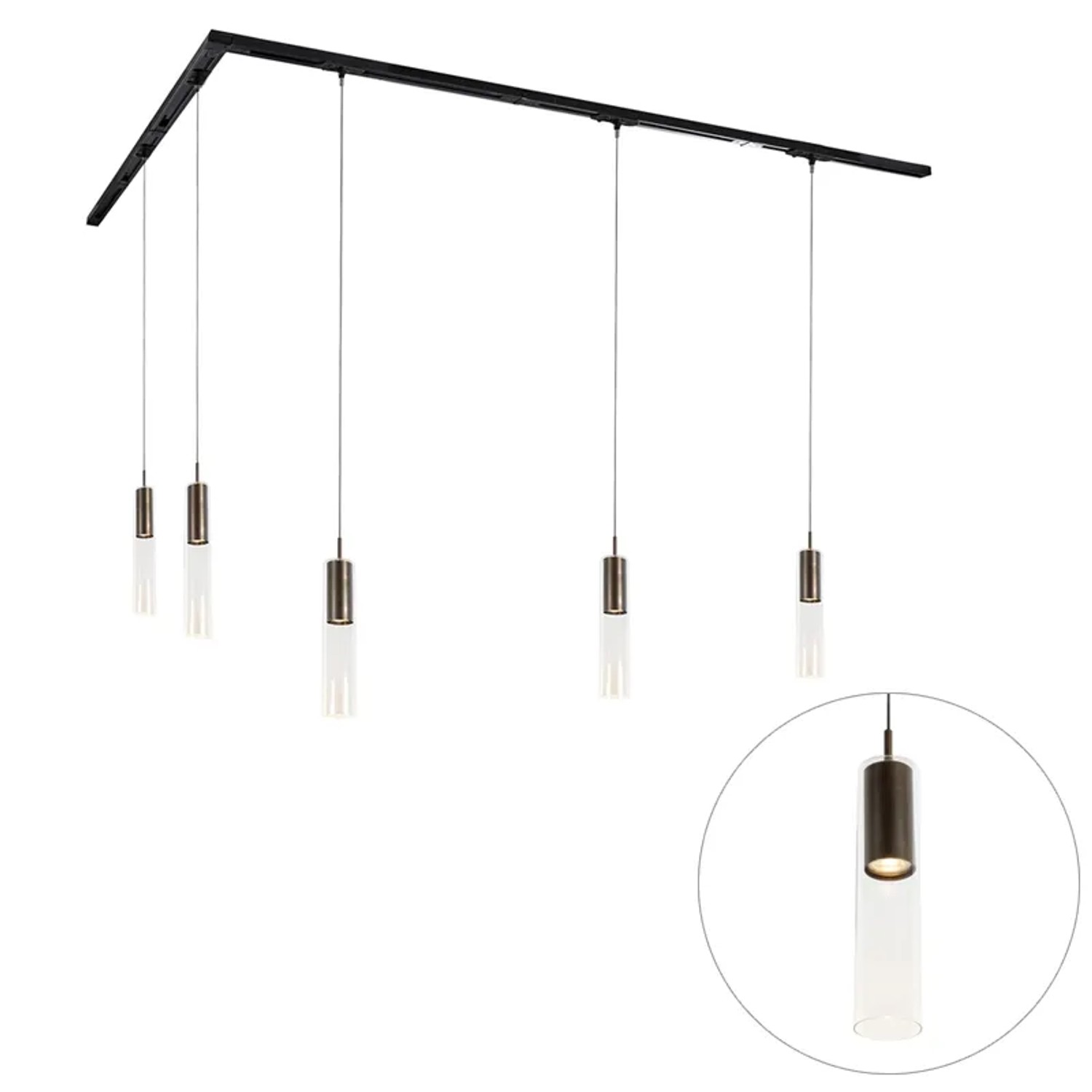 Qazqa Modernes Schienensystem Mit 5 Pendelleuchten DunkelBronze 1 Phasig Iconic Lloyd