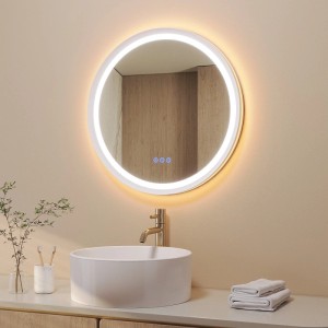 Aquabatos Rund LED Spiegel 60 cm Badspiegel mit Beleuchtung Dimmbar Antibeschlag Mattweißer Aluminiumrahmen Badezimmerspiegel Touch Schalter