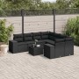 Schwarze 9-tlg. vidaXL Garten-Sofagarnitur aus Poly Rattan mit Kissen.