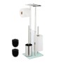 Relaxdays WC Garnitur Edelstahl Glas Silber Freistehend Rutschfest mit Ablage 66 cm x 24 cm x 18 cm 1,9 kg