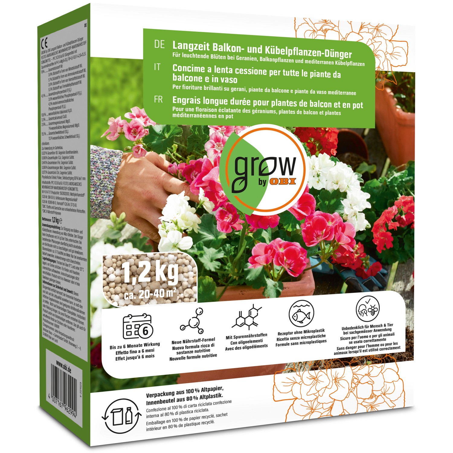 GROW by OBI Langzeit Balkon- und Kübelpflanzen-Dünger, 1,2 kg günstig online kaufen