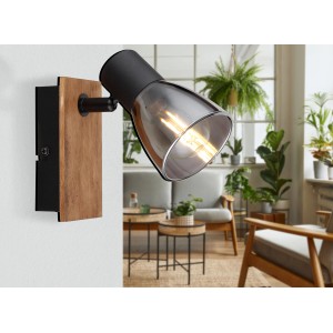 Globo Strahler Claude, 1-flammig, dunkelbraun/rauchfarben, Holz/Metall, für E14 Leuchtmittel