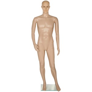 Beige Tectake Schaufensterpuppe aus Kunststoff, 185 cm hoch, mit Glasfuß für Dekoration.