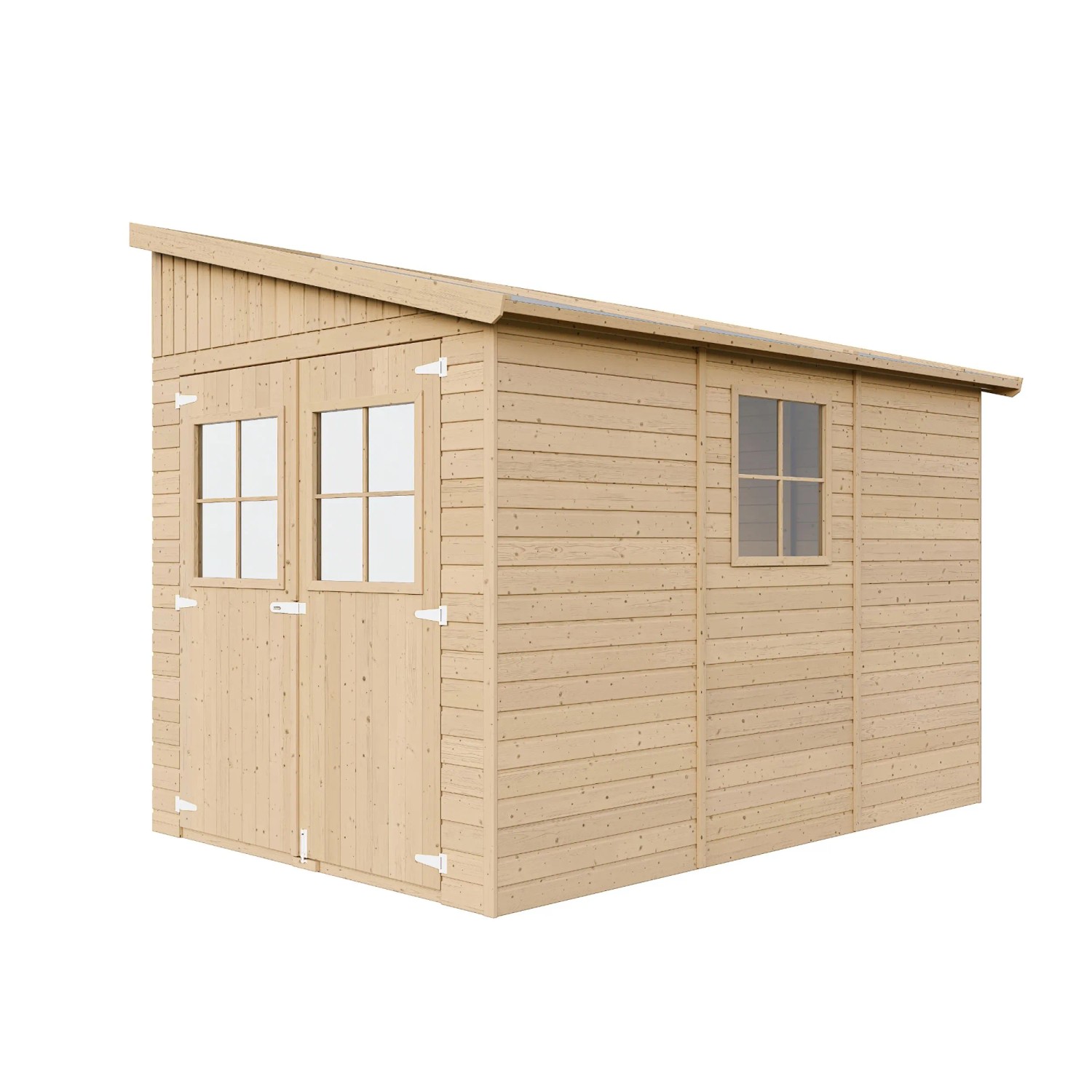 Timbela Gartenhaus M339, 6m², Holz, ohne Seitenwand und Boden. Gerätehaus mit Doppeltür und Fenster.