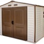 Duramax Kunststoff-Gartenhaus StoreAll, beige, 3,9 m², mit Doppeltür und Fenster.