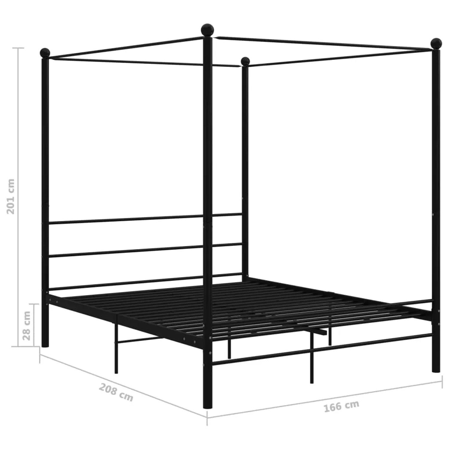Schwarzes Metall Himmelbett (160x200 cm) von vidaXL. Bettgestell mit Lattenrost für Schlafzimmer.