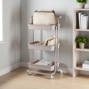Relaxdays Rollwagen Stahl Beige 3 Etagen 86 cm x 43 cm x 42 cm