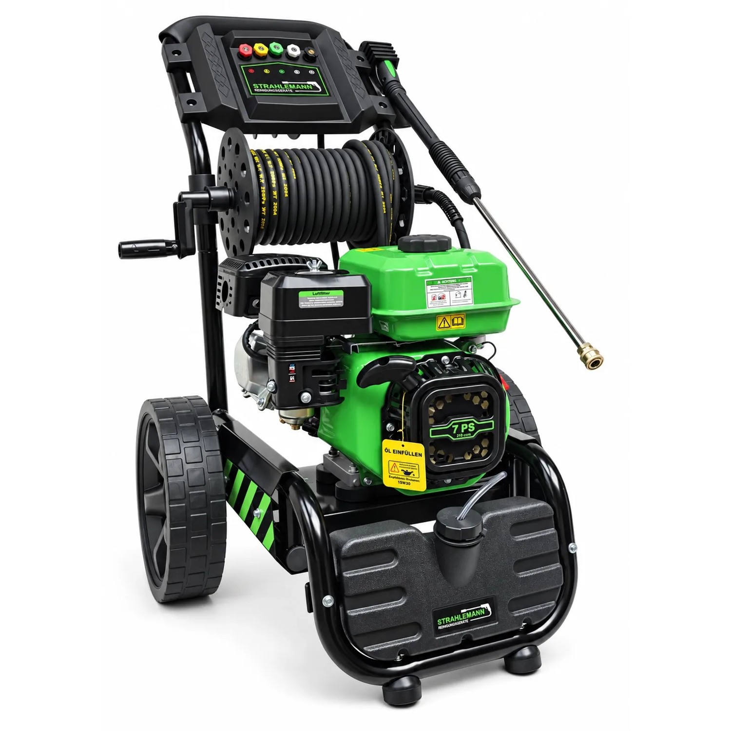 Strahlemann Reinigungsgeräte Benzin Hochdruckreiniger 220 Bar 7 PS Motor 540 L Pro Stunde Mit 10m Schlauch
