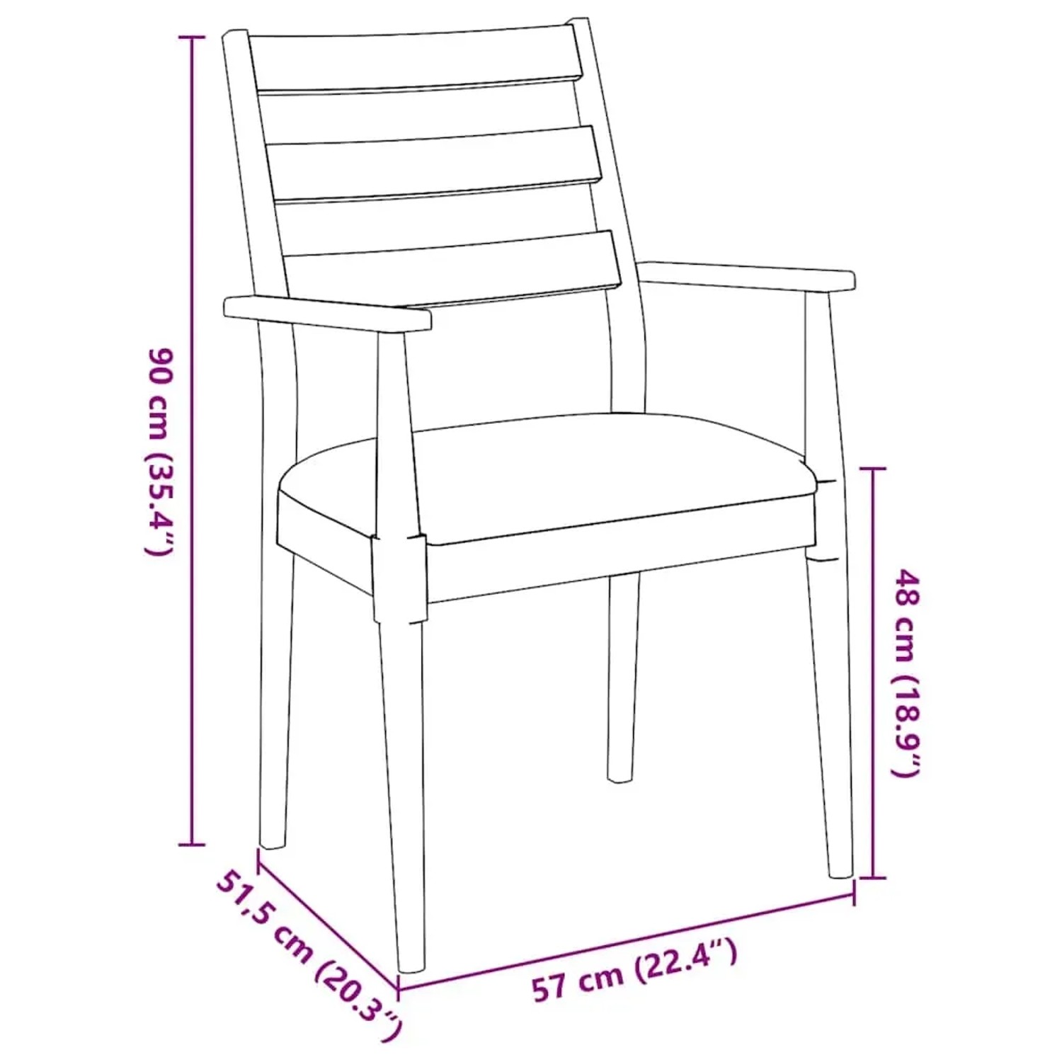 Weißer Esszimmerstuhl aus Massivholz mit Armlehnen und Kissen, 2er-Set.