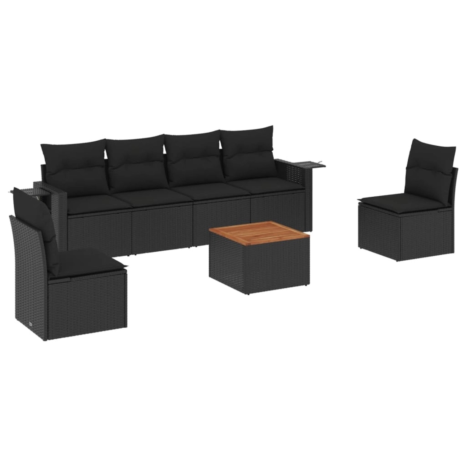 vidaXL 7-Tlg Garten-Sofagarnitur mit Kissen Schwarz Poly Rattan 3256839 günstig online kaufen
