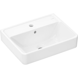 Weißes Hansgrohe Xanuia Q Handwaschbecken, 45x34 cm, mit Hahnloch und Überlauf.