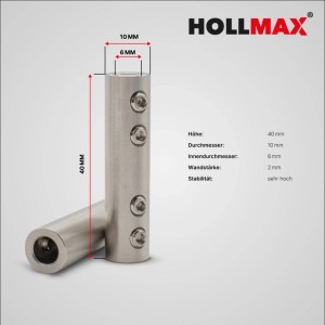 HOLLMAX Edelstahl Staketenzaun Rollenverbinder, 40x10mm, 6mm Innendurchmesser, mit 4 Schrauben für Seile/Drähte.