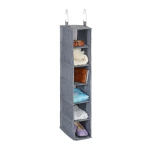 Relaxdays Kleiderschrank Hängeregal Polyester Kunststoff Grau Schwarz Faltbar mit 6 Fächern 92 cm x 15,5 cm x 30 cm 0,43 kg