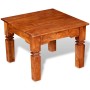 Quadratischer Couchtisch aus Akazienholz, honigfarben lasiert, für Wohnzimmer und mehr.
