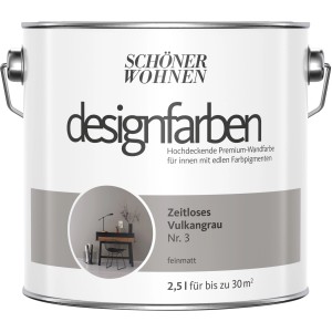 Farbeimer Schöner Wohnen Designfarben Zeitloses Vulkangrau, matte Bunte Wandfarbe für Innen, 2,5 l.