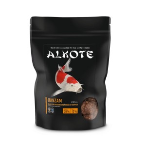 Alkote Hanzam Fischfutter-Sticks & Pellets, 425g Packung mit Koi-Motiv.