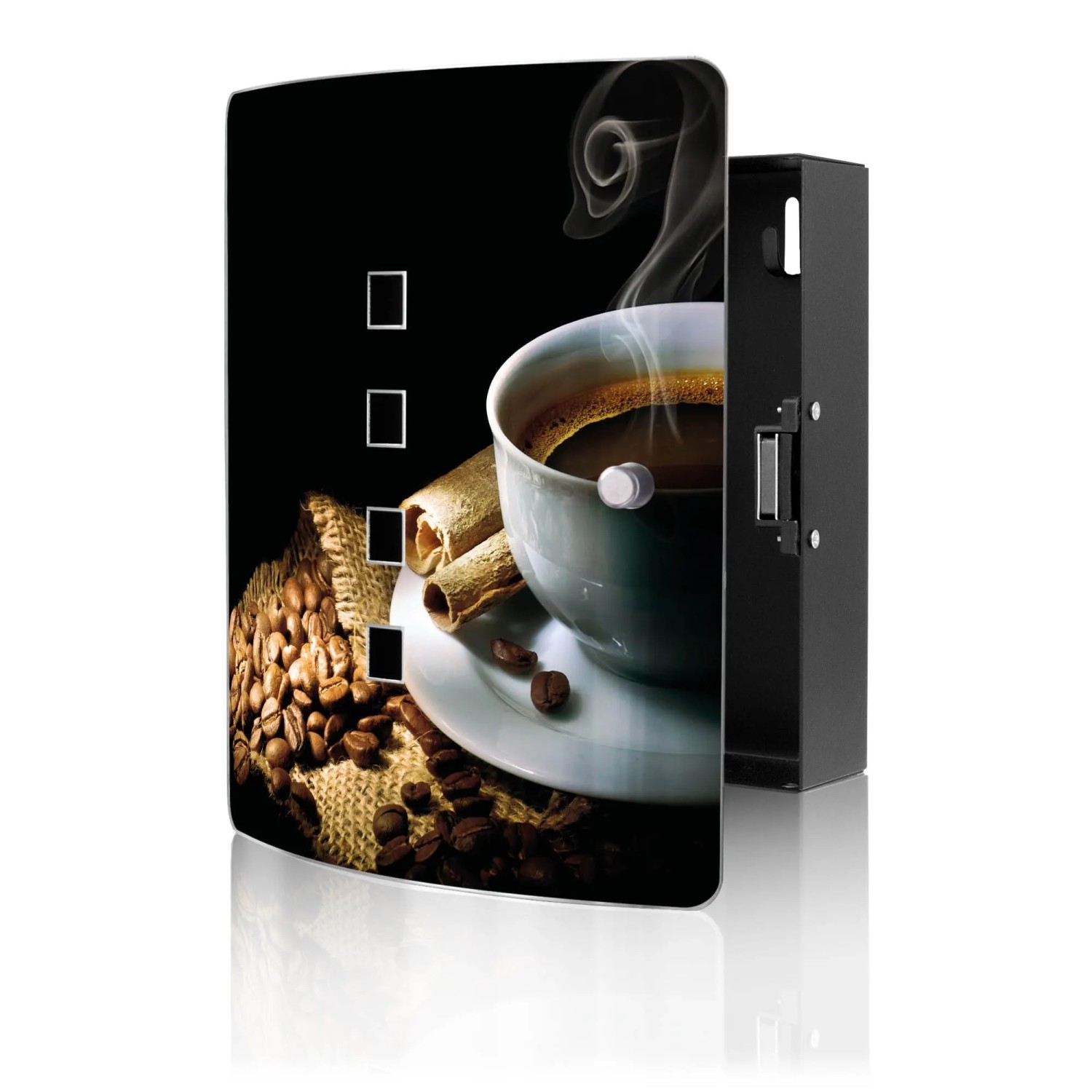 Banjado Design Schlüsselkasten Aus Edelstahl Für 10 Schlüssel 24x21,5x7cm Mit Magnetverschluss Motiv Hot Coffee