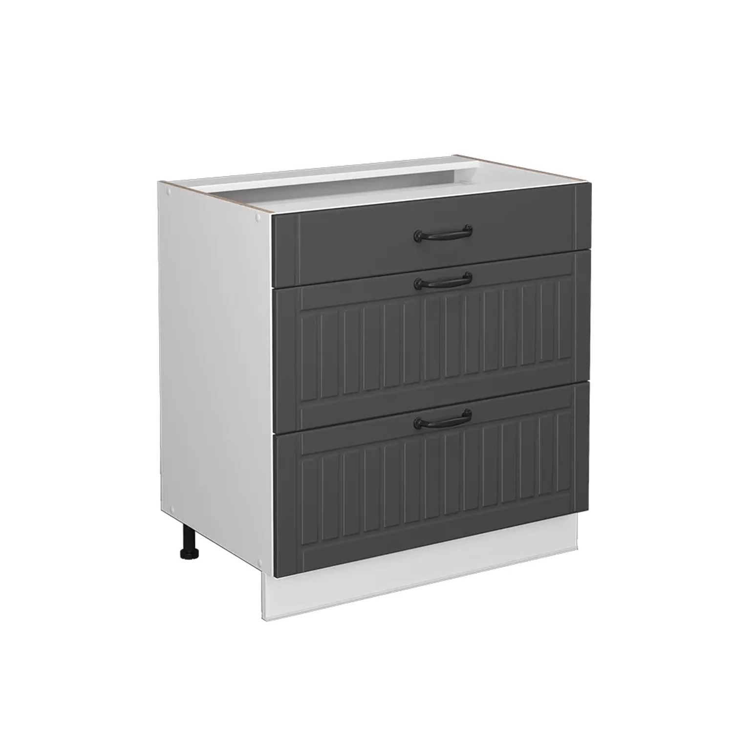 Vicco Küchenunterschrank Fame-Line Anthrazit/Weiß 80 cm mit 3 Schubladen ohne Arbeitsplatte