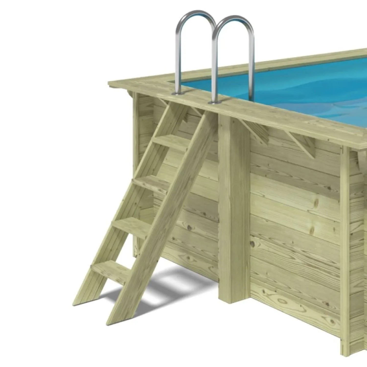 ALTANKA Holzpool mit Leiter und Liegefläche, hellblau. Pool aus skandinavischem Holz.