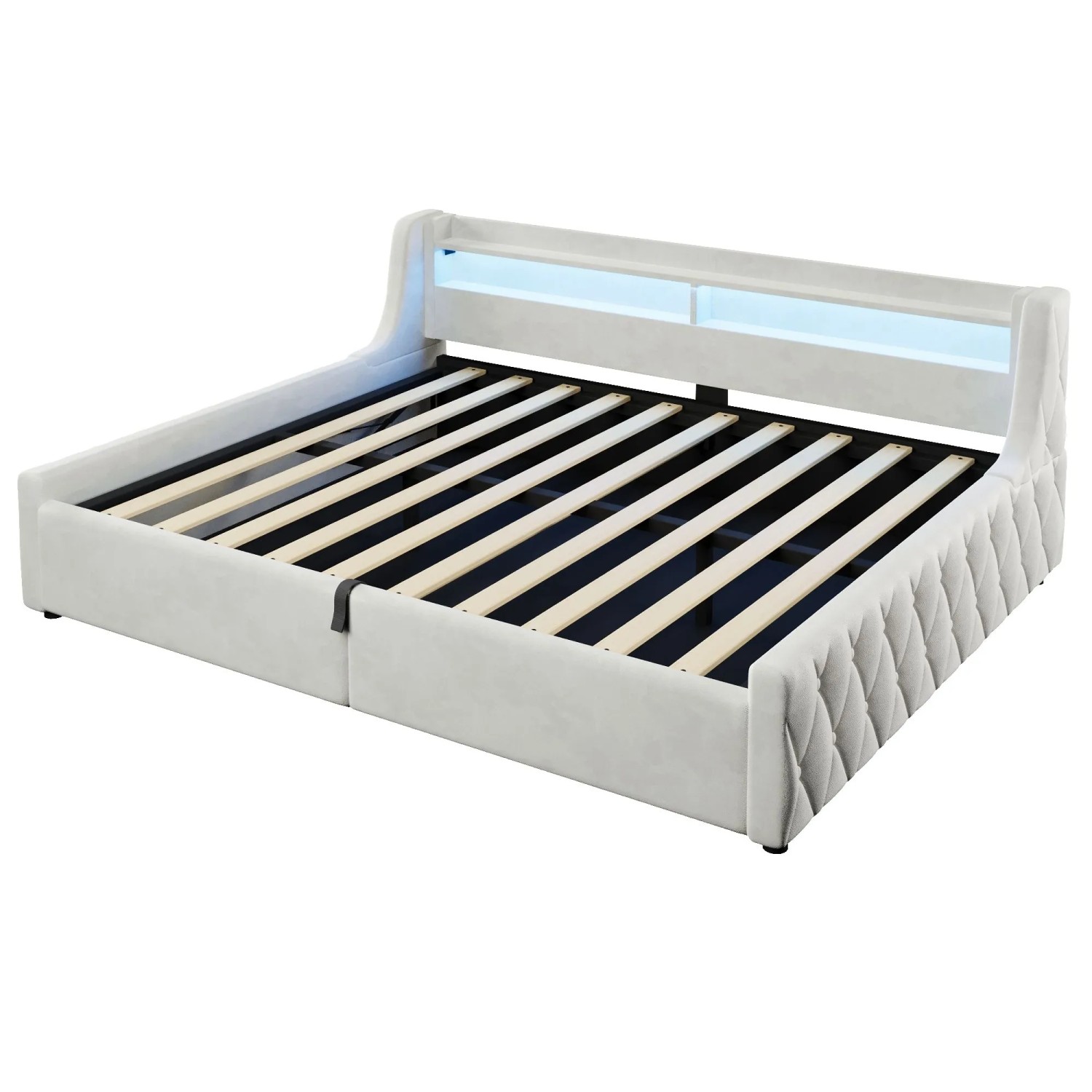 Merax Samtbett 140x200cm Hydraulik Stauraum LED Beige