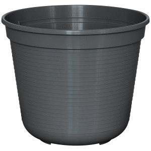Anthrazitfarbener Geli Blumentopf Standard, Ø 28 cm, aus robustem Kunststoff für Garten und Balkon.