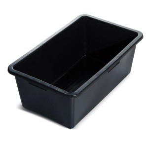 Schwarzer, eckiger Mörtelkasten 80L mit Griffen. Robuster Baueimer für Zement, Beton & Schutt. Stapelbare Mörtelwanne.