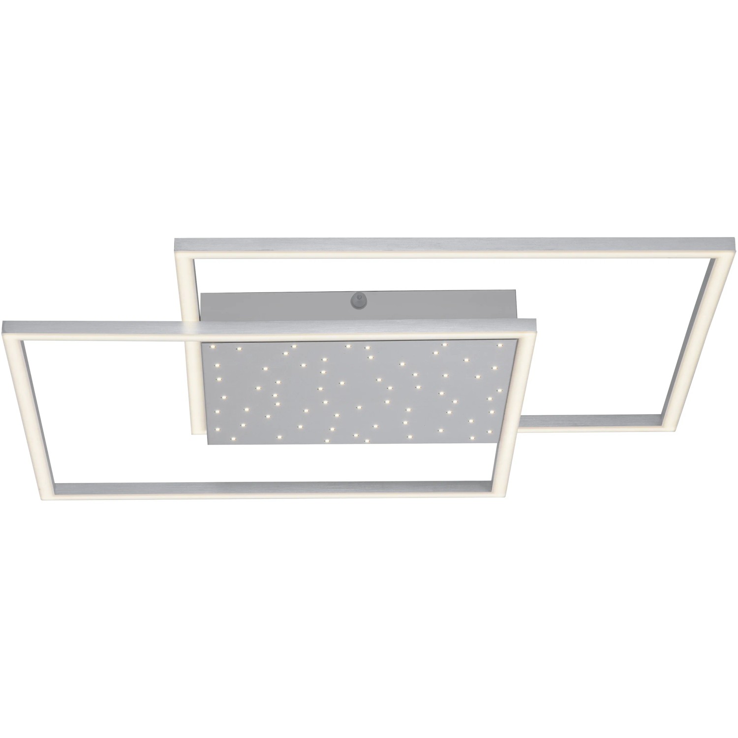 Moderne LED-Deckenleuchte Yuki in Stahlfarben mit Sternenhimmel-Effekt, 67x67 cm.