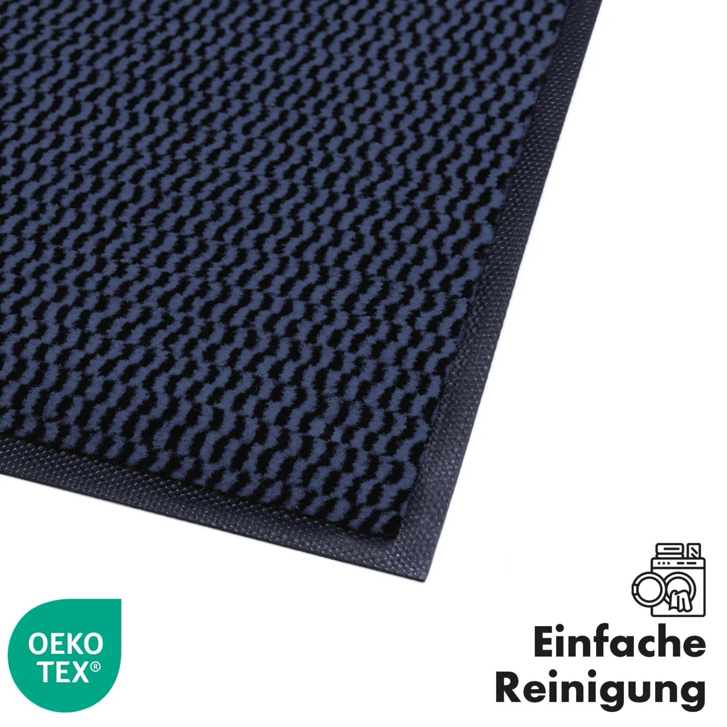 Blaue KARAT Schmutzfangmatte SKY Novo (90x150 cm) mit TPE-Rücken für hohe Rutschfestigkeit.