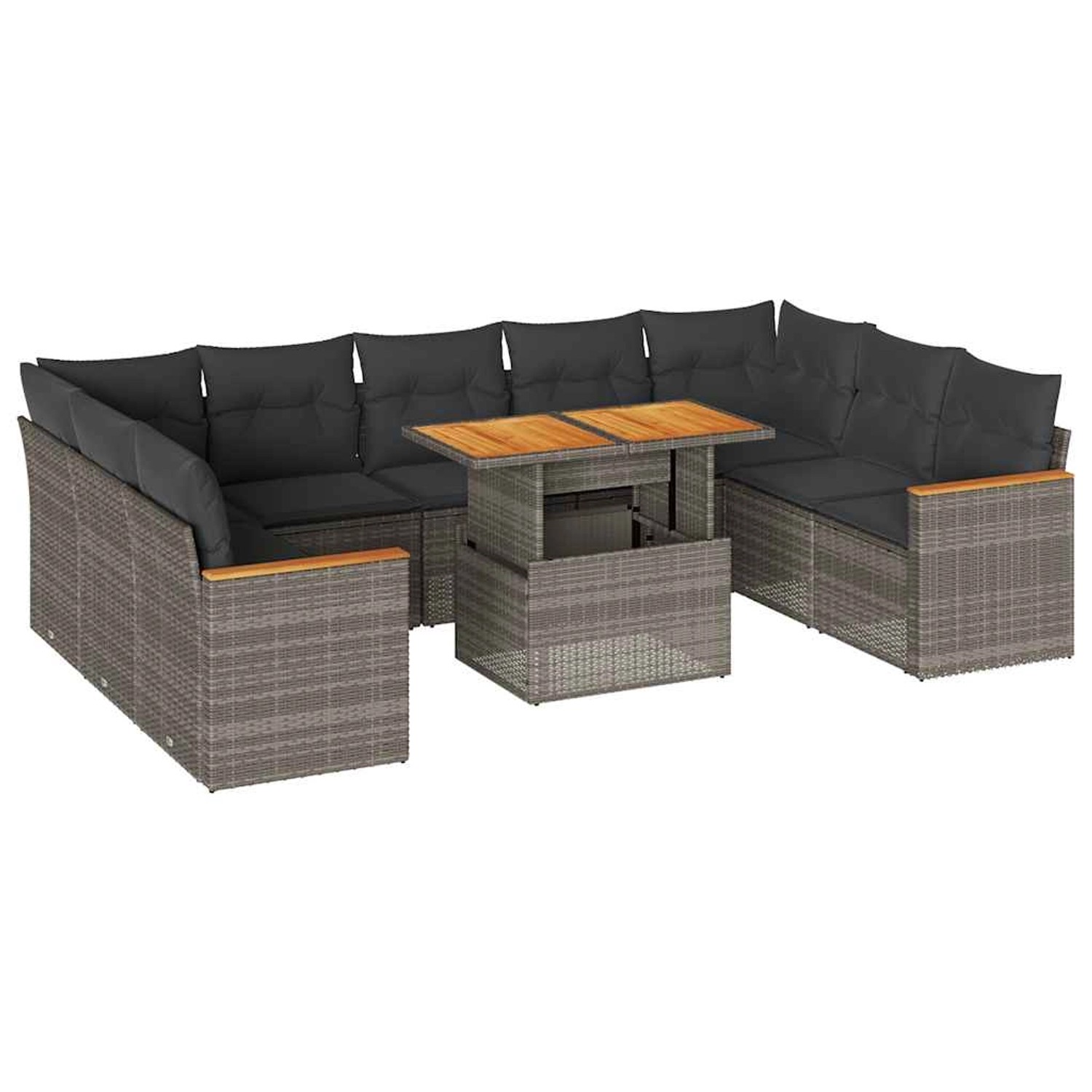 vidaXL 10-Tlg Garten-Sofagarnitur mit Kissen Grau Poly Rattan Akazie 332753 günstig online kaufen