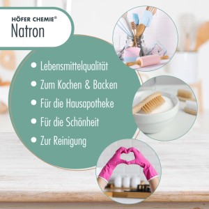 Höfer Chemie Natron Backsoda, vielseitig einsetzbar für Küche, Haushalt und mehr. 4 x 1kg.