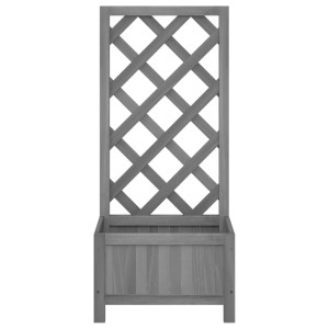 Grauer vidaXL Pflanzkübel mit Spalier aus Tannenholz für Kletterpflanzen im Garten.