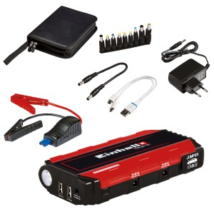 Einhell Power Bank CE-JS 12 mit Starthilfekabel, Ladekabeln und Tasche für Auto, Motorrad und mehr.