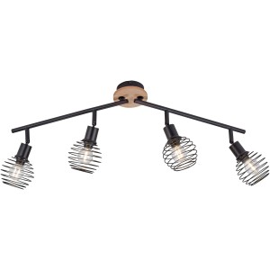 Vierflammiger, schwarzer Just Light Spot Eugen mit Holz-Natur Akzent, 92x24cm, für E14 Leuchtmittel.