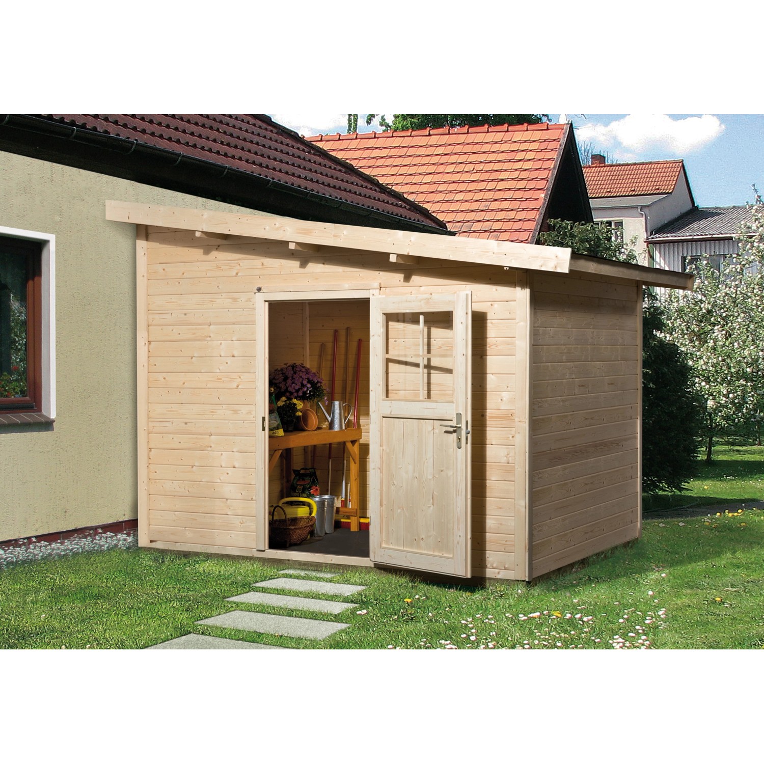 Weka Holz-Gartenhaus Pultdach Unbehandelt 300 cm x 277 cm