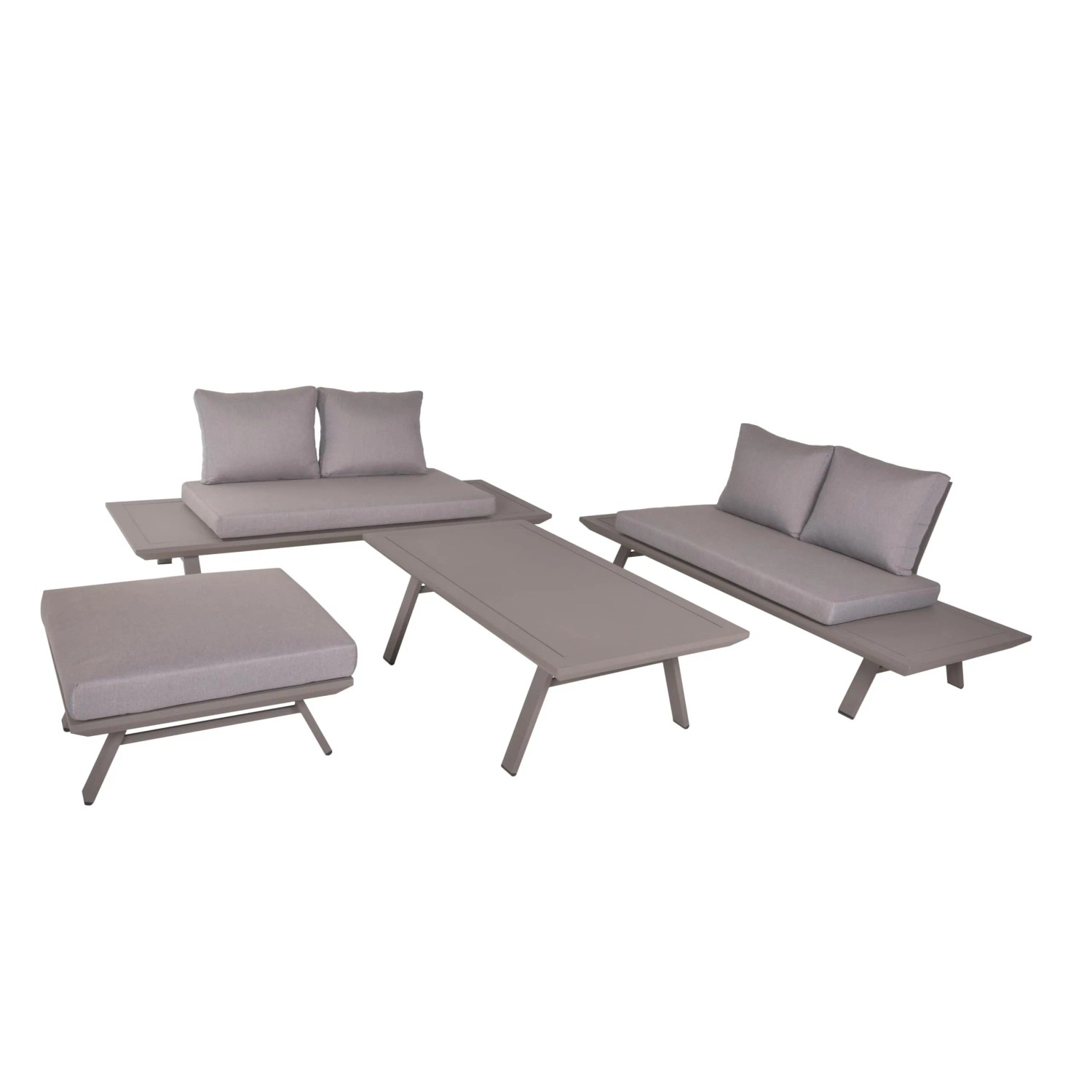 DELUKE Gartenloungeset CESAR 4-tlg Aluminium Hellgrau Gartenmöbel Set Garten Loungegruppe Lounge-Set Pool Loungegarnitur