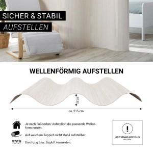 Weißer Homestyle4u Bambus Paravent, wellenförmig aufgestellt für Stabilität. Flexibler Raumteiler 250x200 cm.
