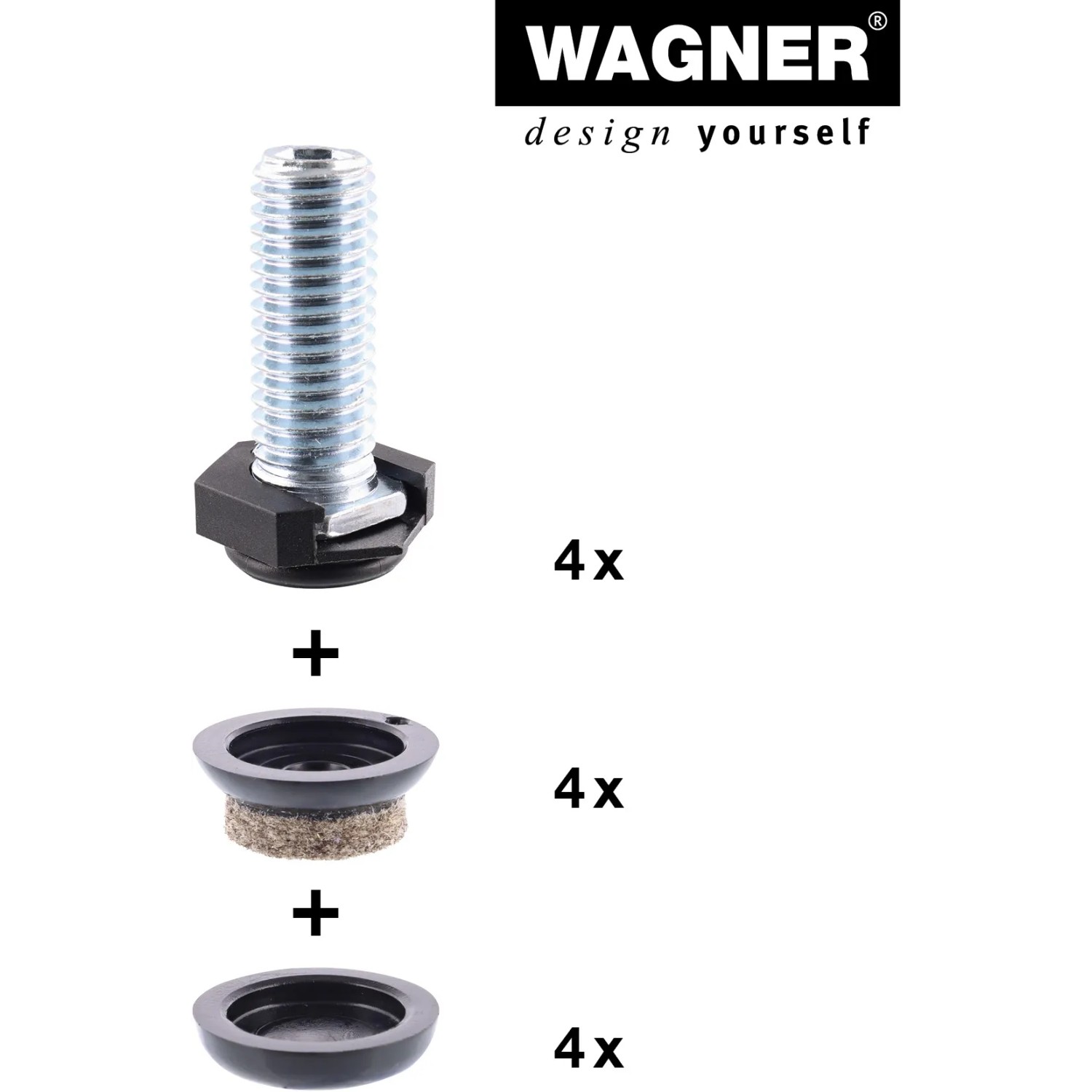 Wagner Verstellfuß Justus Slim QuickClick 4er Set mit Gleiteinsätzen, 3,2 cm hoch.