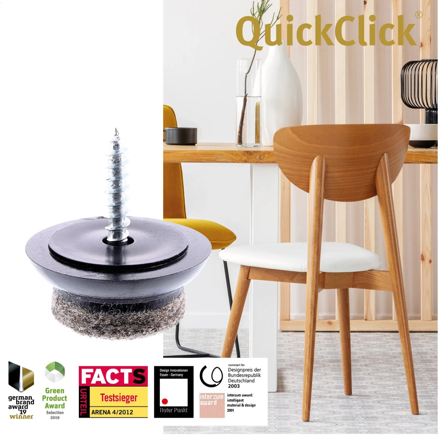 Wagner Filzgleiter QuickClick, 12-teilig, Ø 20mm, schwarz-grau. Möbelgleiter für empfindliche Böden.